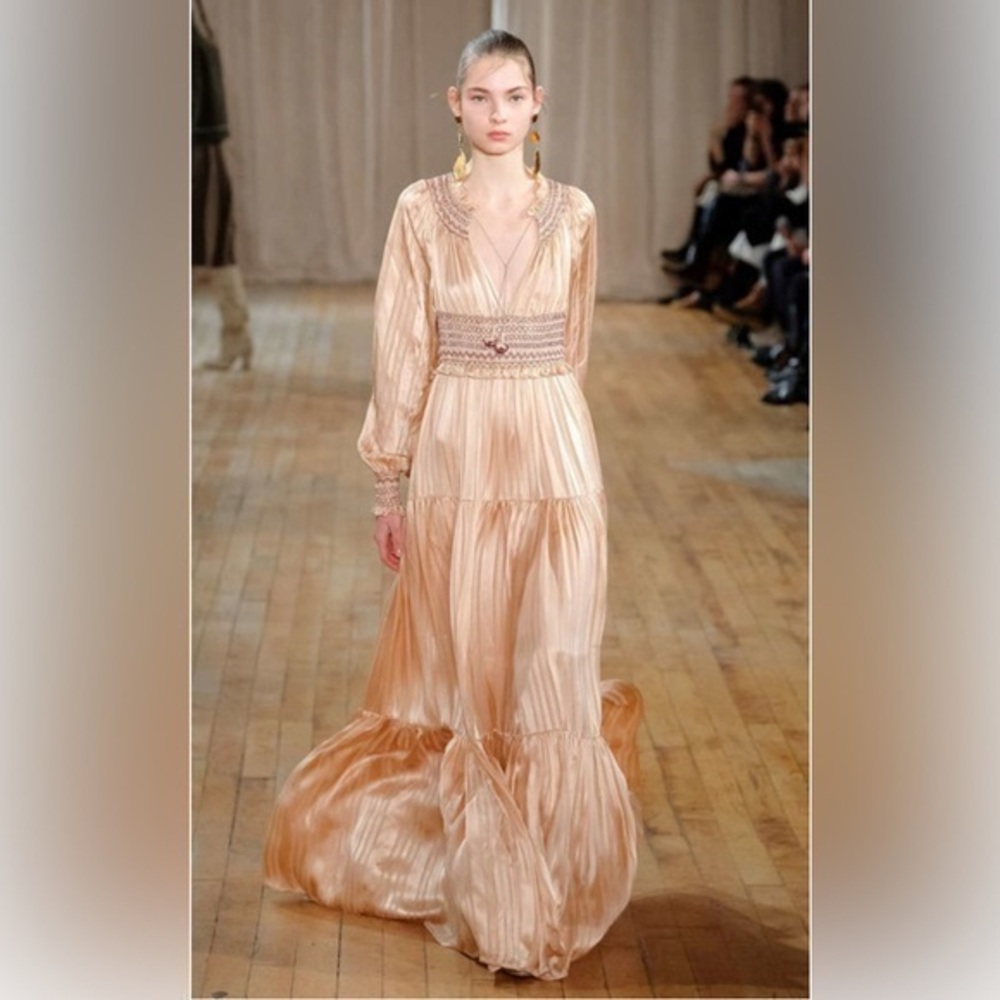 Ulla Johnson xo Barneys NY Silk Gown Rose Gold Fringe Tie Deep V-Neck Size 2